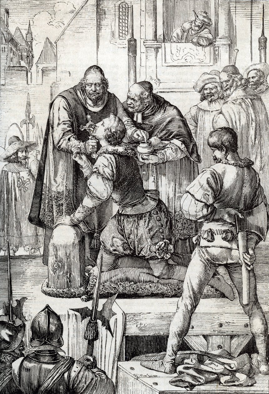 Oorlog van Negentig Jaar (of opstand van de Nederlanden) (1568-1648): de onthoofding van Lamoraal, Graaf van Egmont, Prins van Gavere (1522-1568), Nederlandse politicus - Hij werd veroordeeld in het kader van de Raad van Beroerten (of Bloedraad) opgericht  door Peter Johann Nepomuck Geiger