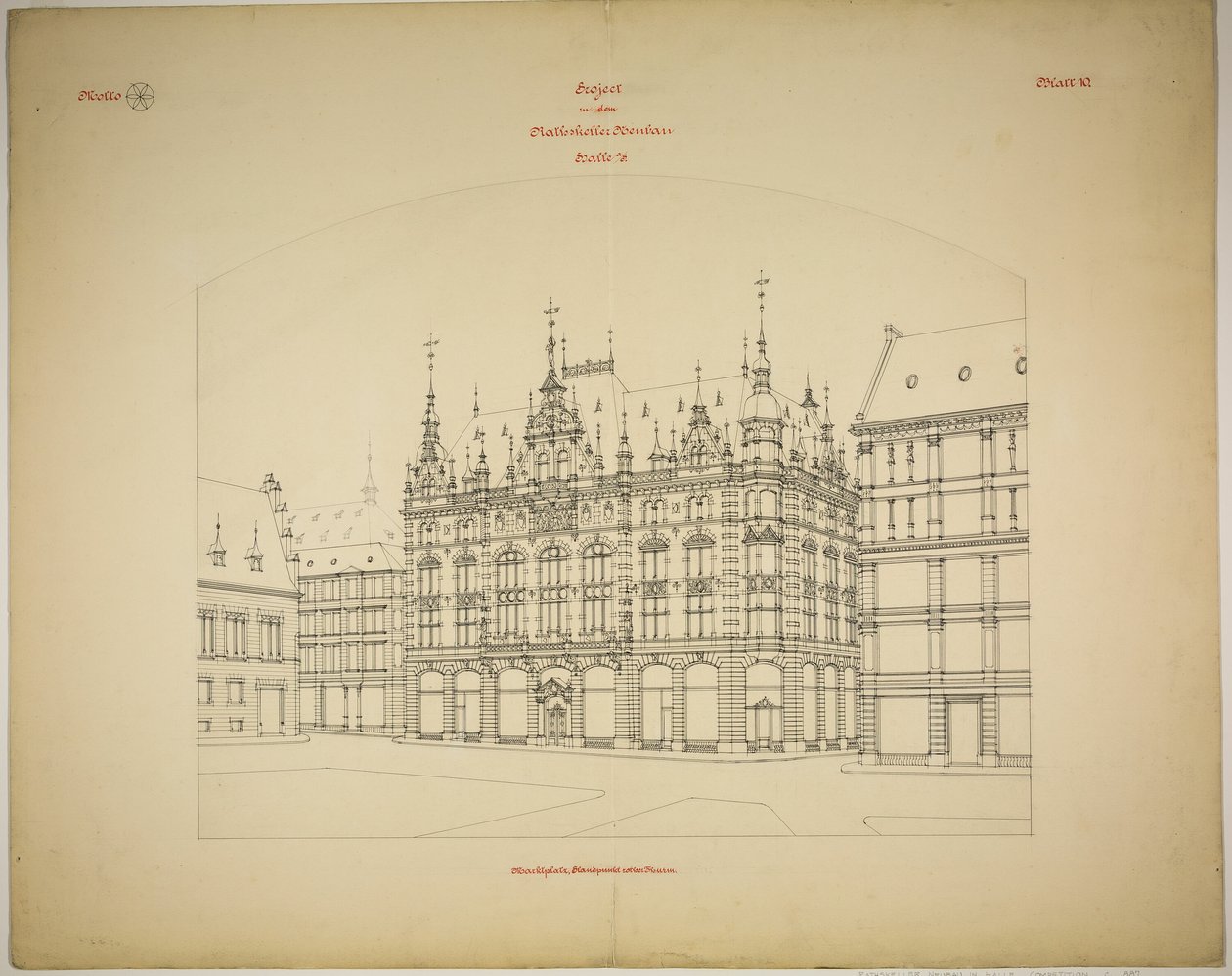 Rathskeller Neubau, Halle (Saale), Saksen-Anhalt, Duitsland, Perspectief (onafgewerkt) door Peter Joseph Weber