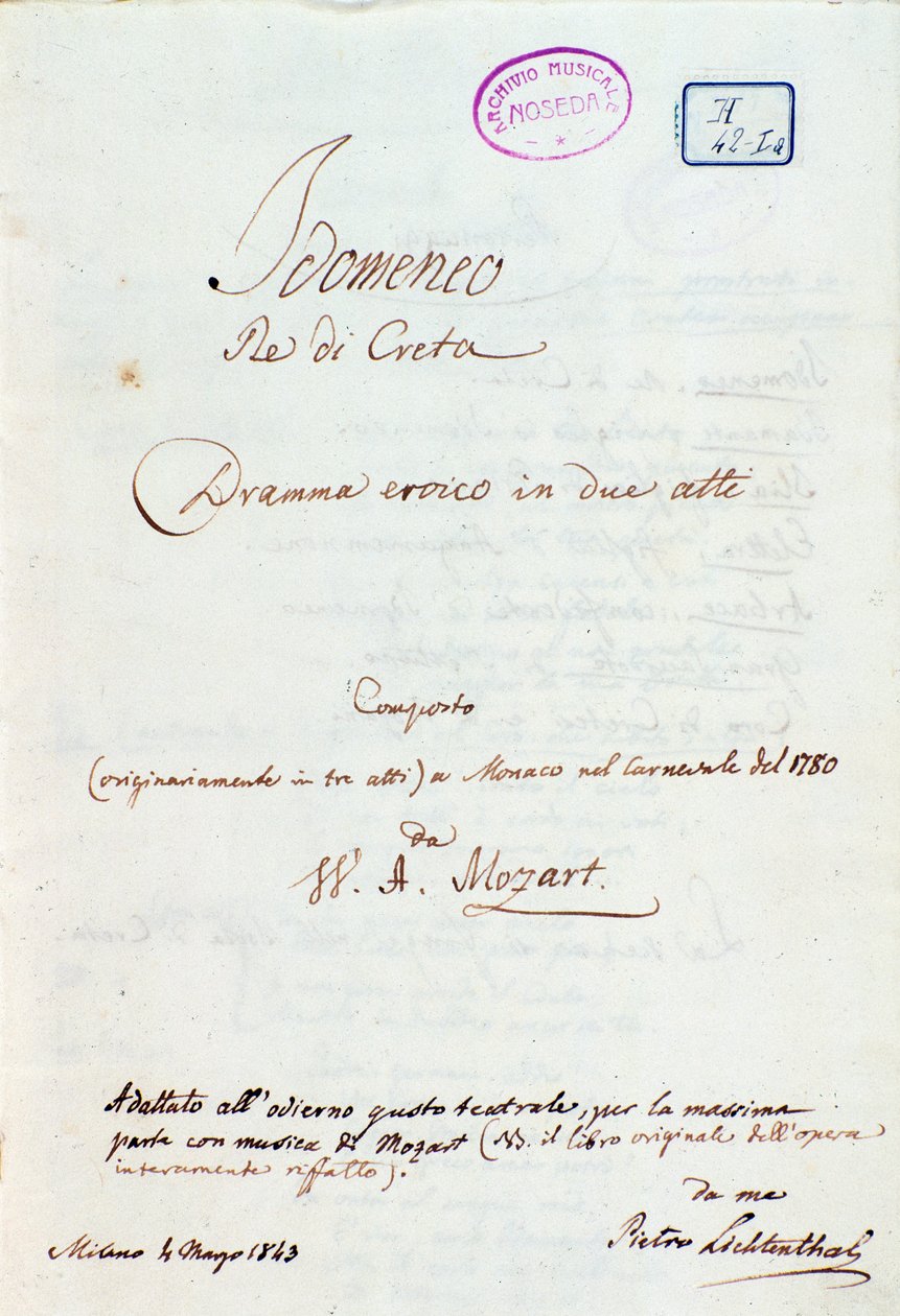 Eerste pagina van Lichtenthals bewerking van Mozarts 
