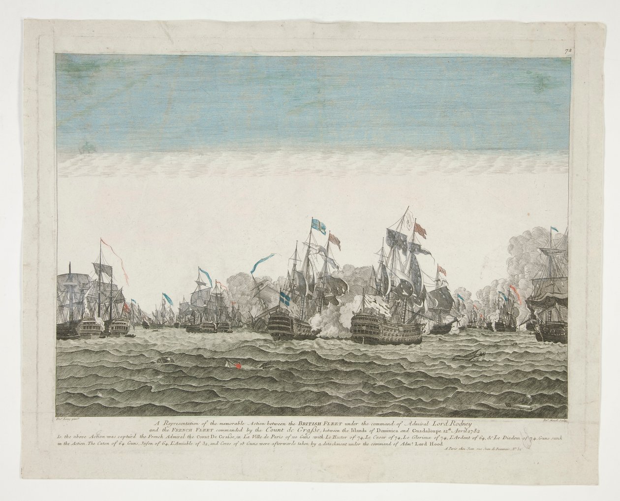 Een weergave van de gedenkwaardige actie tussen de Britse vloot onder bevel van admiraal Lord Rodney en de Franse vloot onder bevel van de Graaf de Graffe, tussen de eilanden Dominica en Guadeloupe 12 april 1782 door Peter Mazell