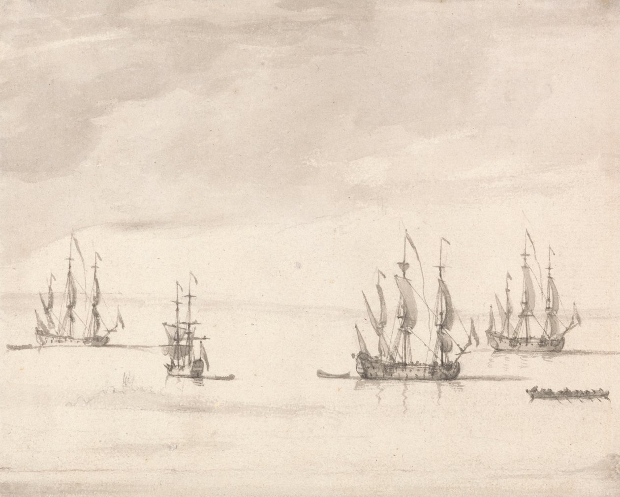 Oorlogsschepen bij Sheerness door Peter Monamy