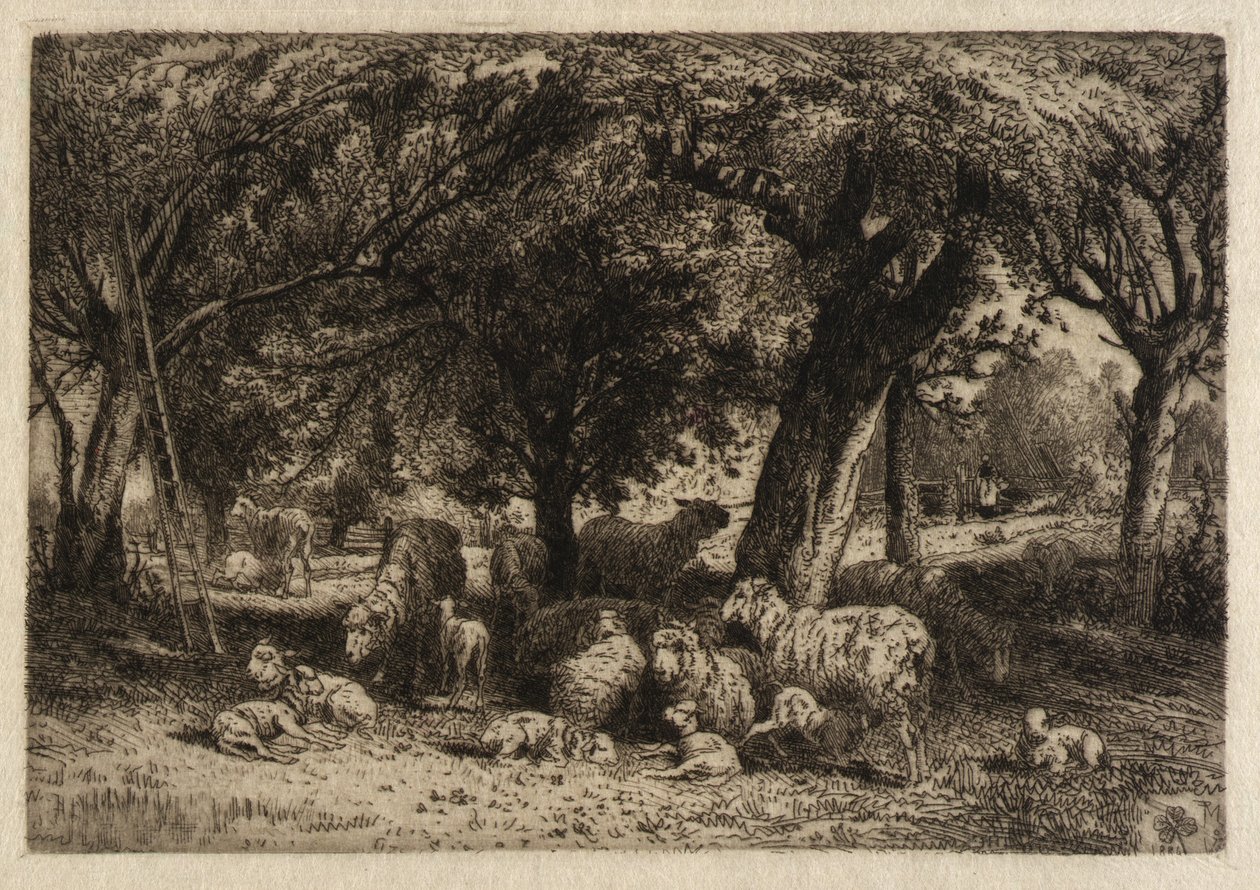 (Schapen in een boomgaard) door Peter Moran