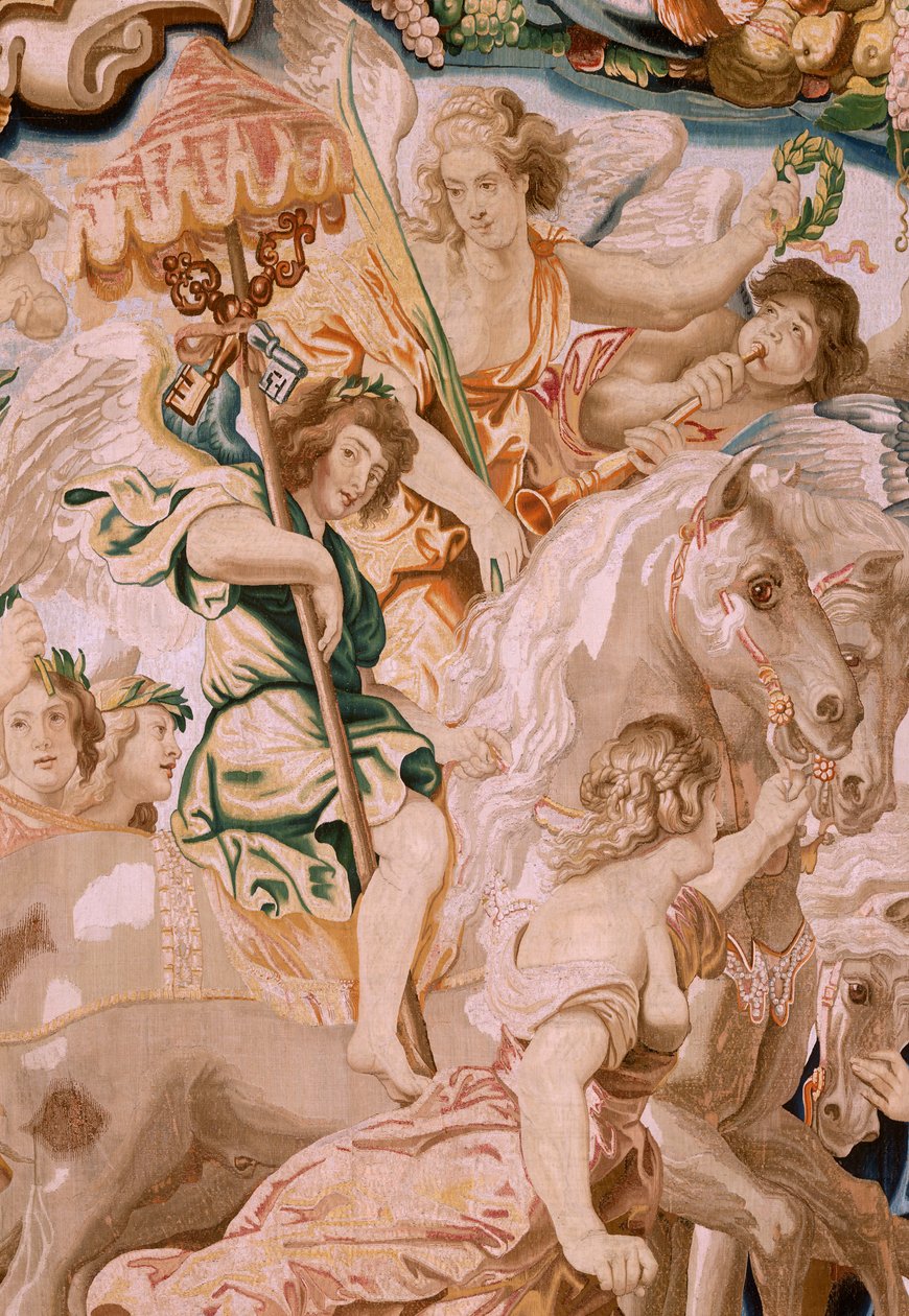 Vlaams wandtapijt. Serie De Triomf van de Eucharistie. De triomf van de kerk door Peter Paul (after) Rubens