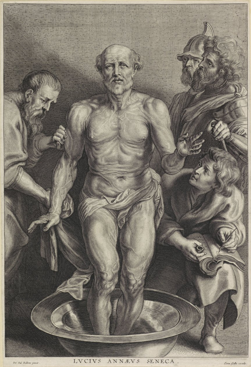 De dood van Seneca, gegraveerd door Alexander Voet II door Peter Paul (after) Rubens