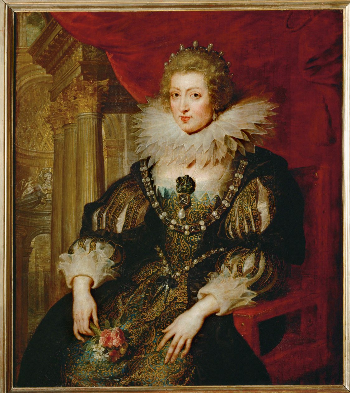 Anne van Oostenrijk, koningin van Frankrijk (schilderij op hout) door Peter Paul Rubens