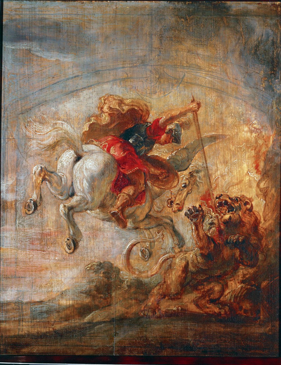 Bellerophon vecht met Pegasus tegen de Chimera (olieverf op doek) door Peter Paul Rubens