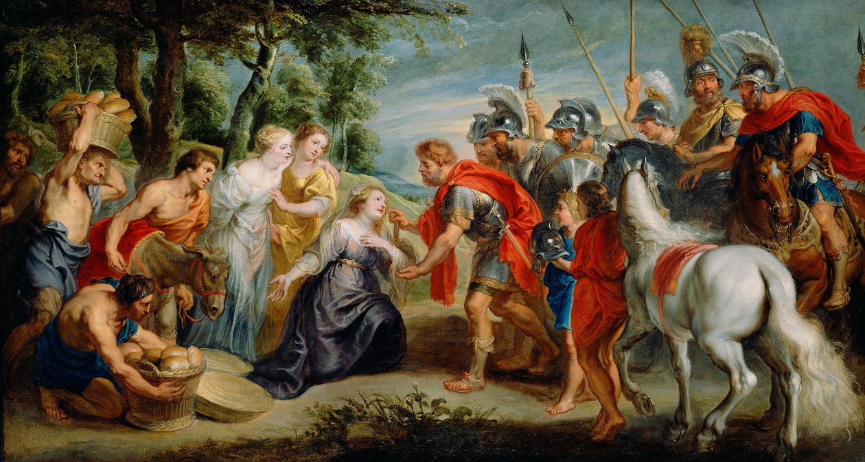 David ontmoet Abigaïl door Peter Paul Rubens