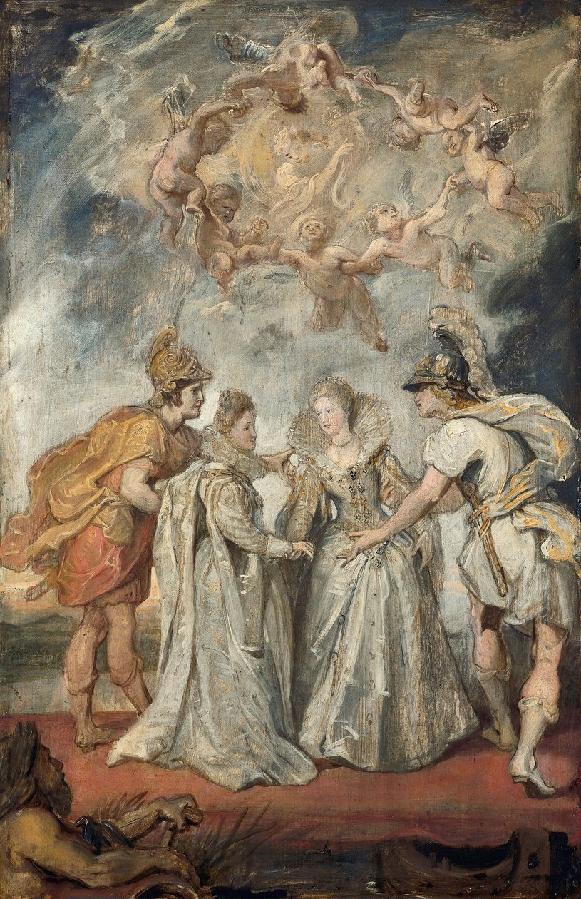 De familieband tussen Frankrijk en Spanje (schets voor de Medici-cyclus) door Peter Paul Rubens