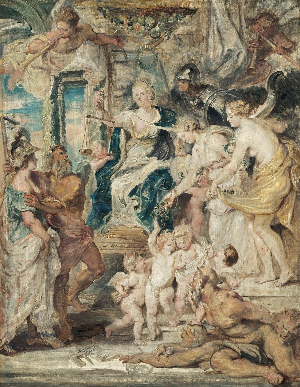 De gelukkige regering (schets voor de Medici-cyclus) door Peter Paul Rubens