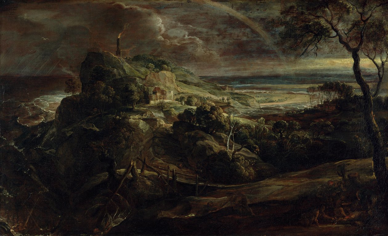 Duits: Landschaft mit dem Schiffbruch des Paulus Landschap met het scheepswrak van Paulus door Peter Paul Rubens