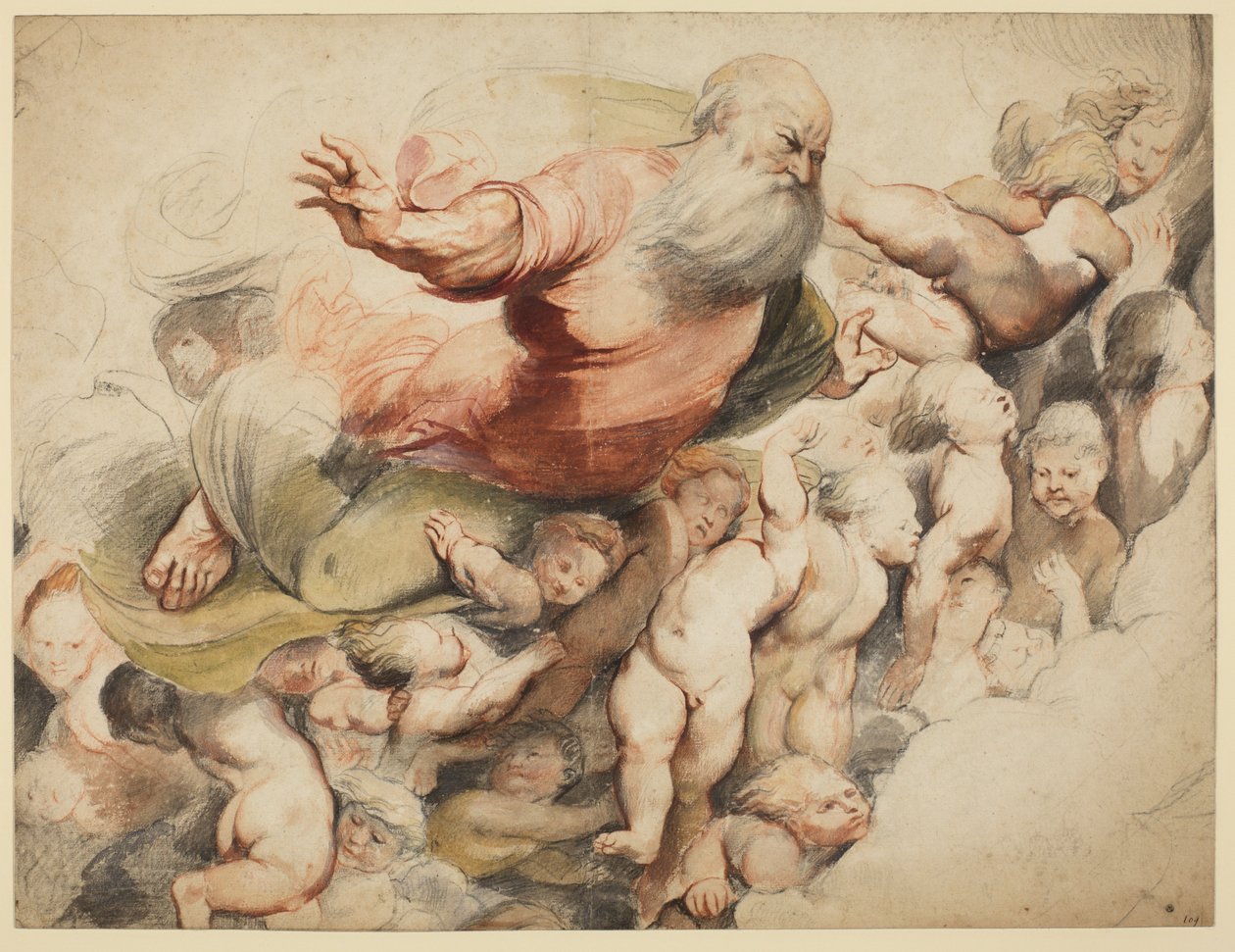 God de Vader ondersteund door engelen, naar Pordenone door Peter Paul Rubens