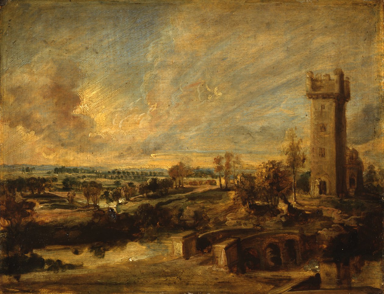 Landschap met een toren door Peter Paul Rubens
