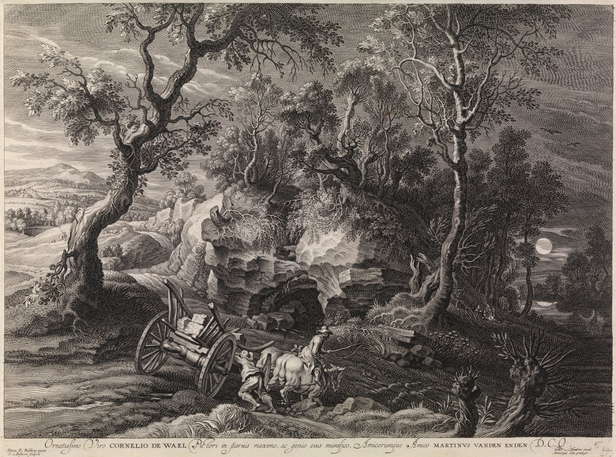 Landschap met een vastgelopen wagen door Peter Paul Rubens