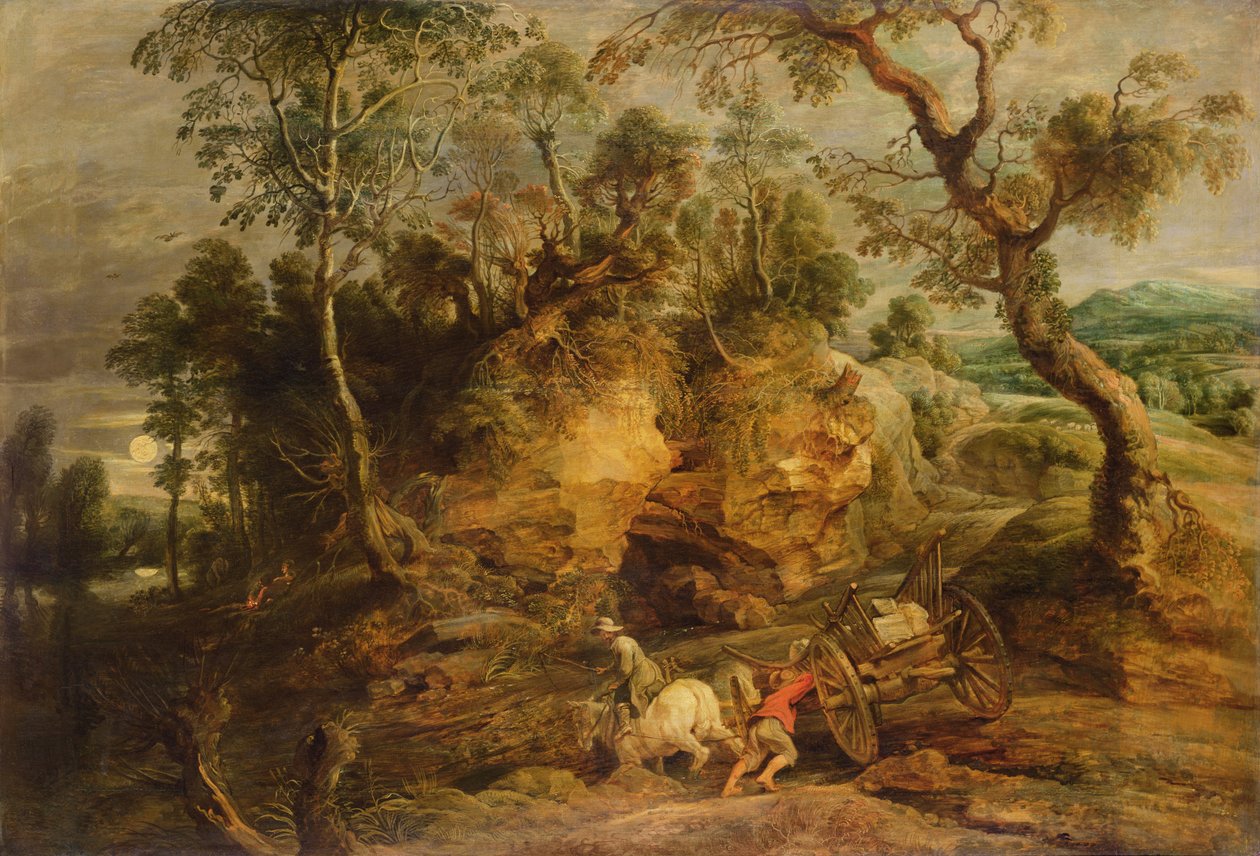 Landschap met steenvervoerders, c.1620 door Peter Paul Rubens