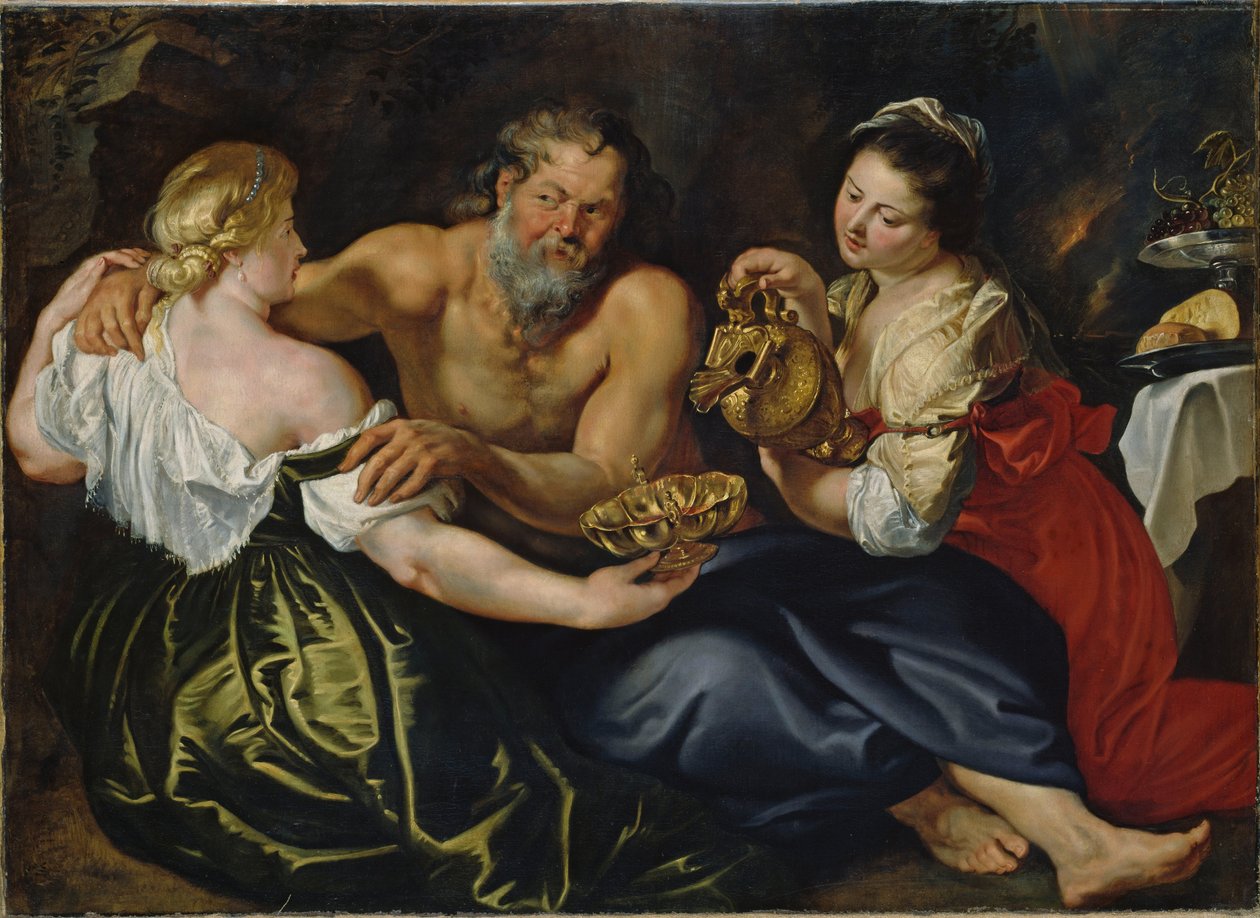Lot en zijn dochters in een rotsgrot door Peter Paul Rubens