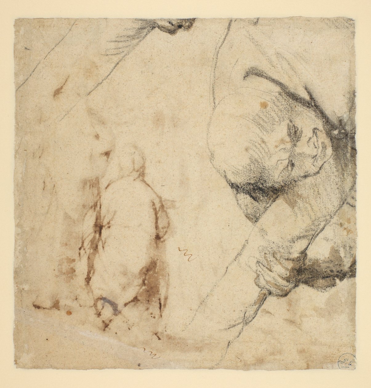 Man die een schacht van het kruis vasthoudt door Peter Paul Rubens