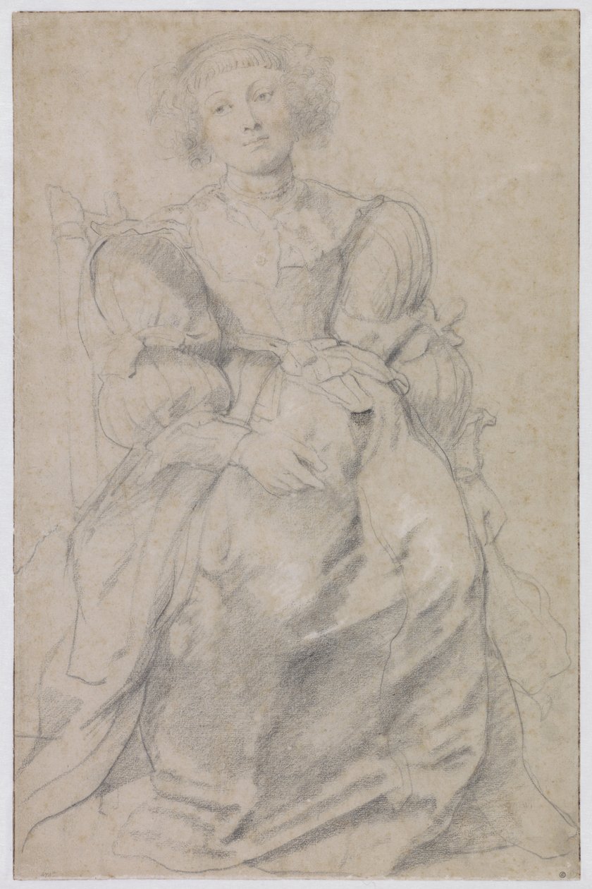 Portret van Hélène Fourment, ca.1630-31 (zwart  rood krijt, gehoogd met wit) door Peter Paul Rubens