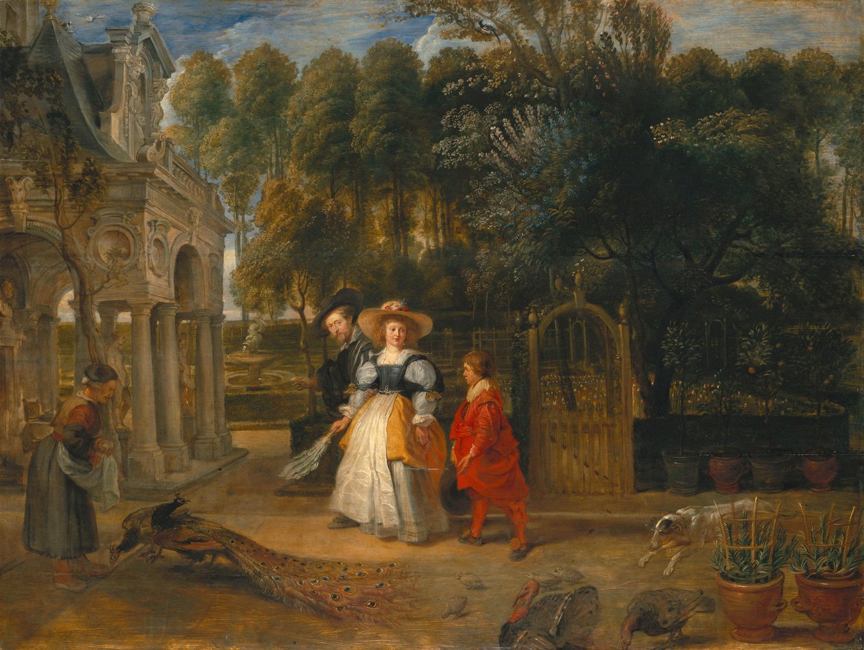 Rubens met zijn tweede vrouw in de tuin door Peter Paul Rubens