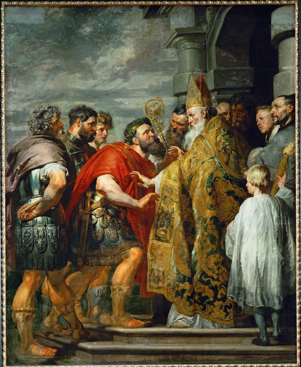 Sint Ambrosius en keizer Theodosius, ca. 1615 (schilderij op doek) door Peter Paul Rubens
