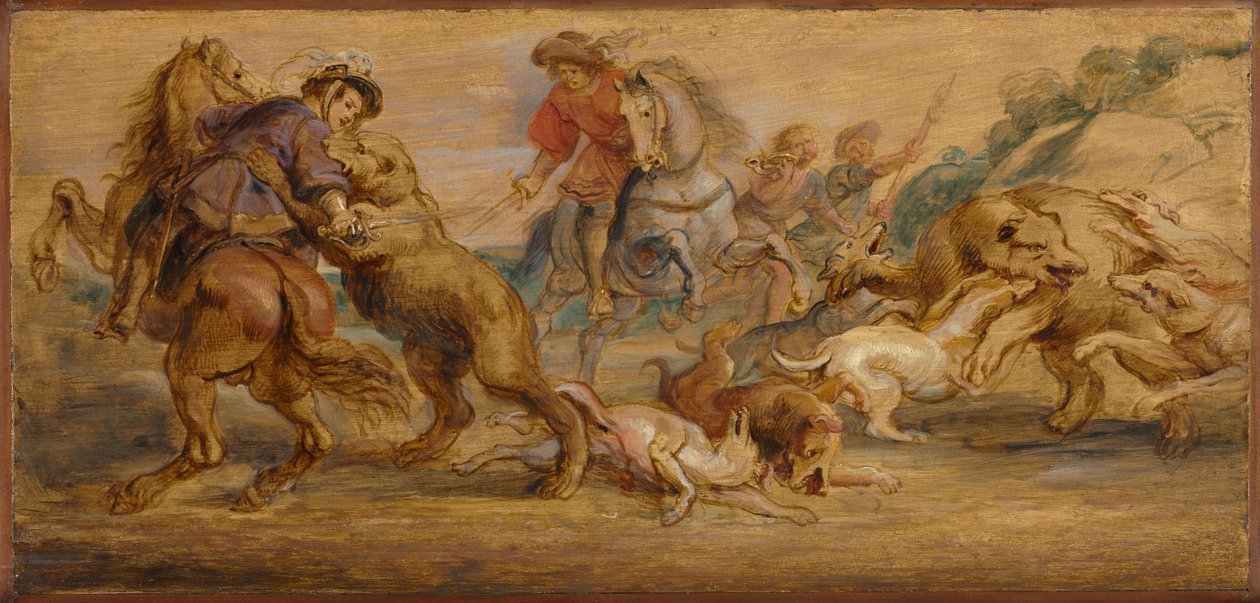 Studie voor De Berenjacht voor het Alcázar, Madrid, ca. 1639 door Peter Paul Rubens