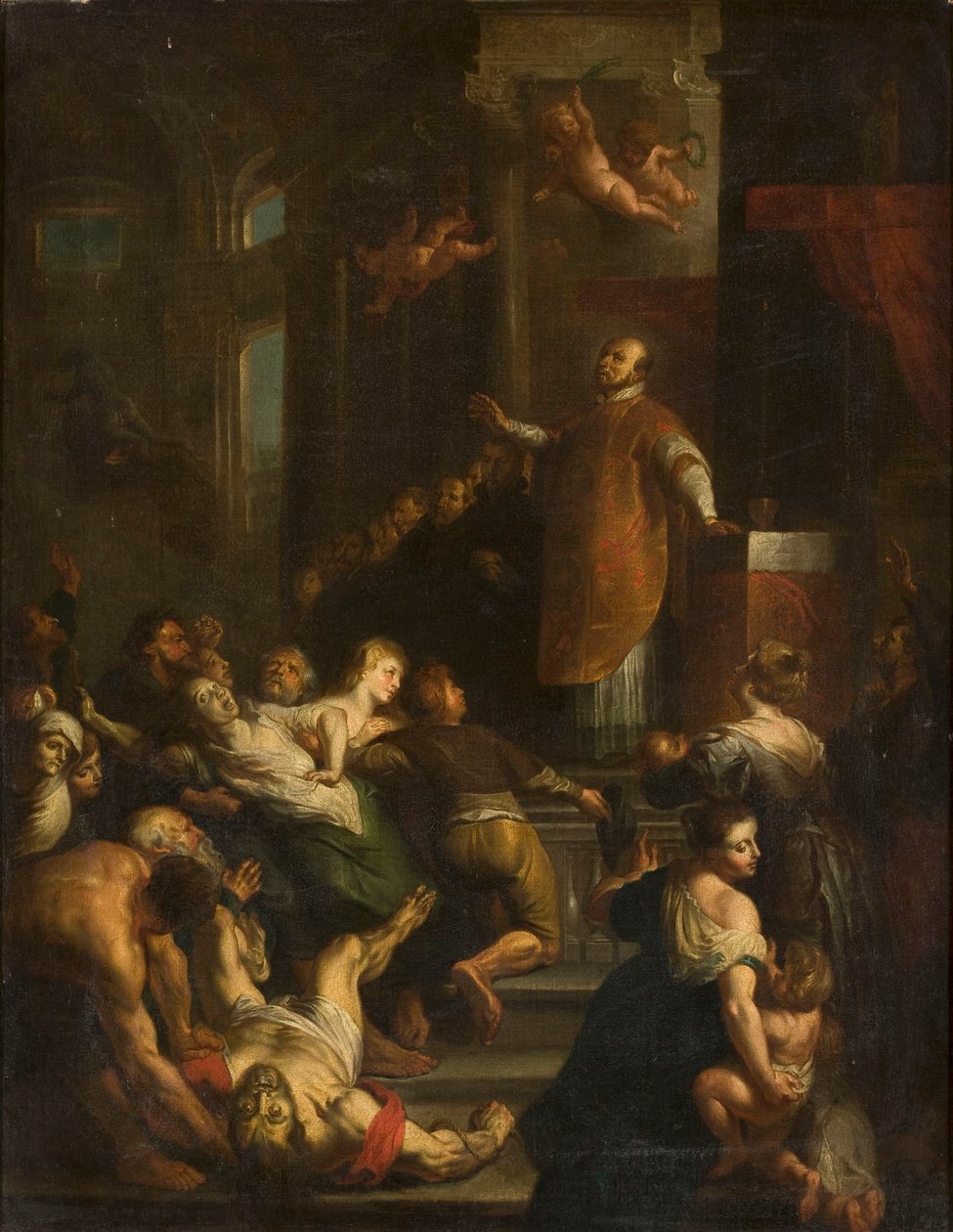 De heilige Ignatius van Loyola verdrijft boze geesten uit een bezetene door Peter Paul Rubens