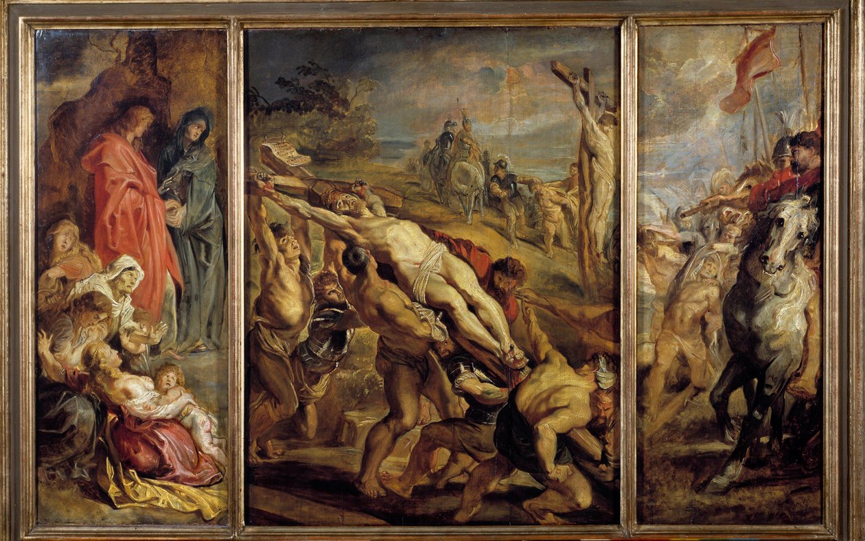 De oprichting van het triptiek kruis door Pierre Paul Rubens (1577-1640) 17e eeuw Parijs, Musee du Louvre door Peter Paul Rubens