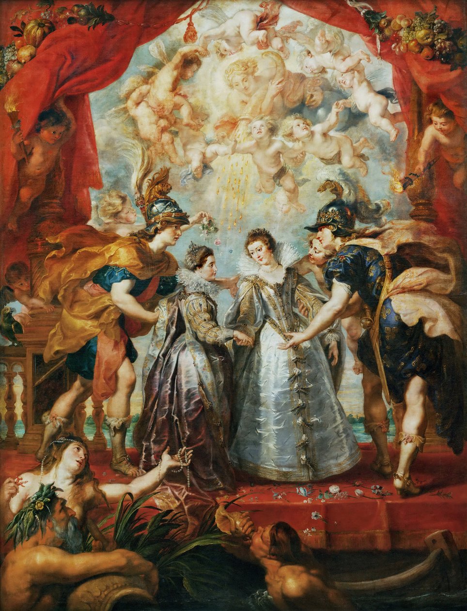 De uitwisseling van de prinsessen aan de Spaanse grens. De Marie de Medici-cyclus door Peter Paul Rubens