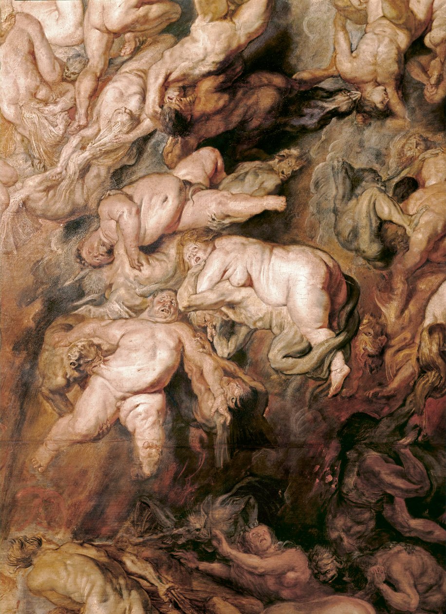 De val van de verdoemden (schilderij op eikenhout) door Peter Paul Rubens