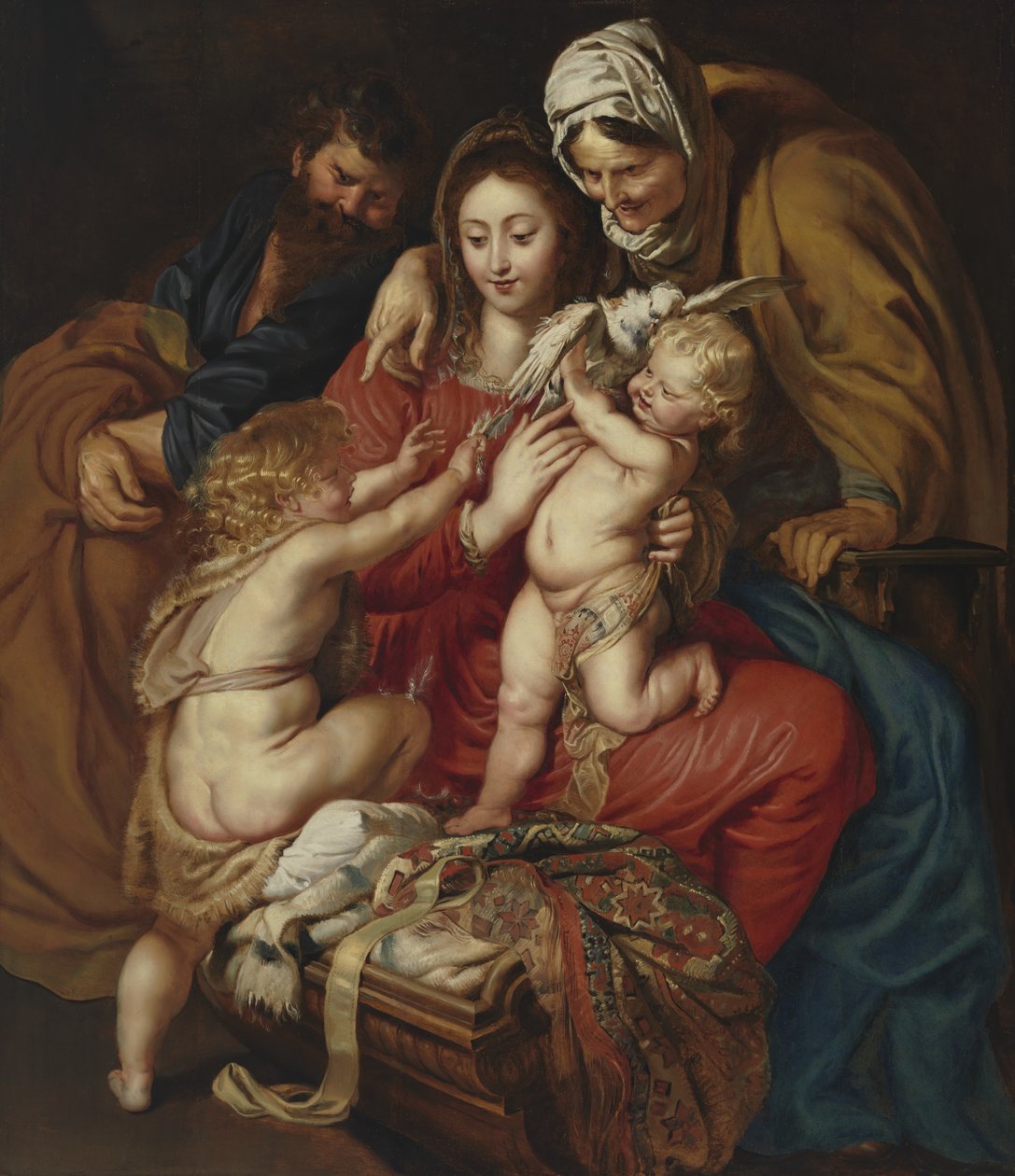 De Heilige Familie met de heilige Elisabeth, de heilige Johannes en een duif door Peter Paul Rubens