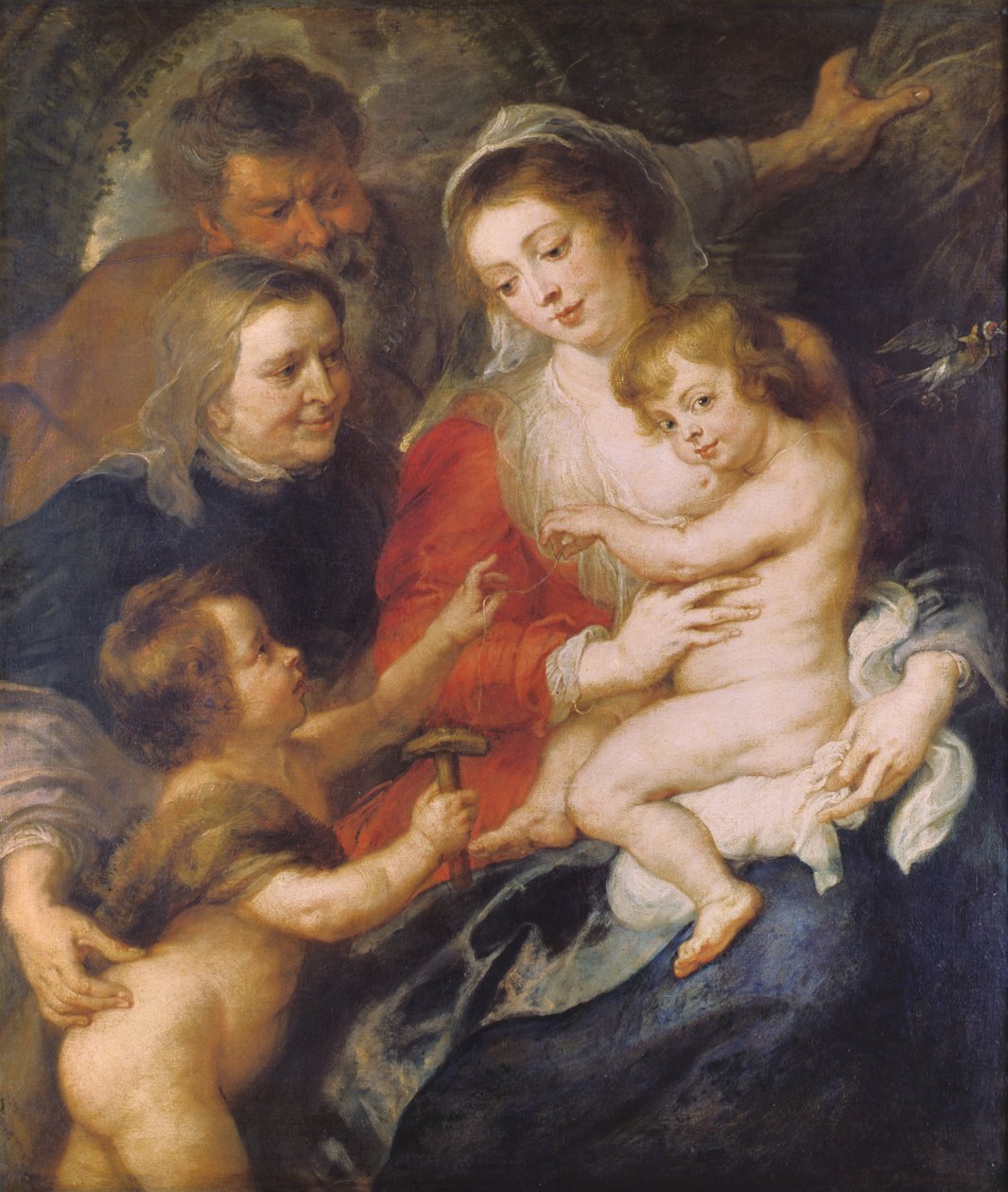 De Heilige Familie met St. Elizabeth en de jonge St. Johannes de Doper ...