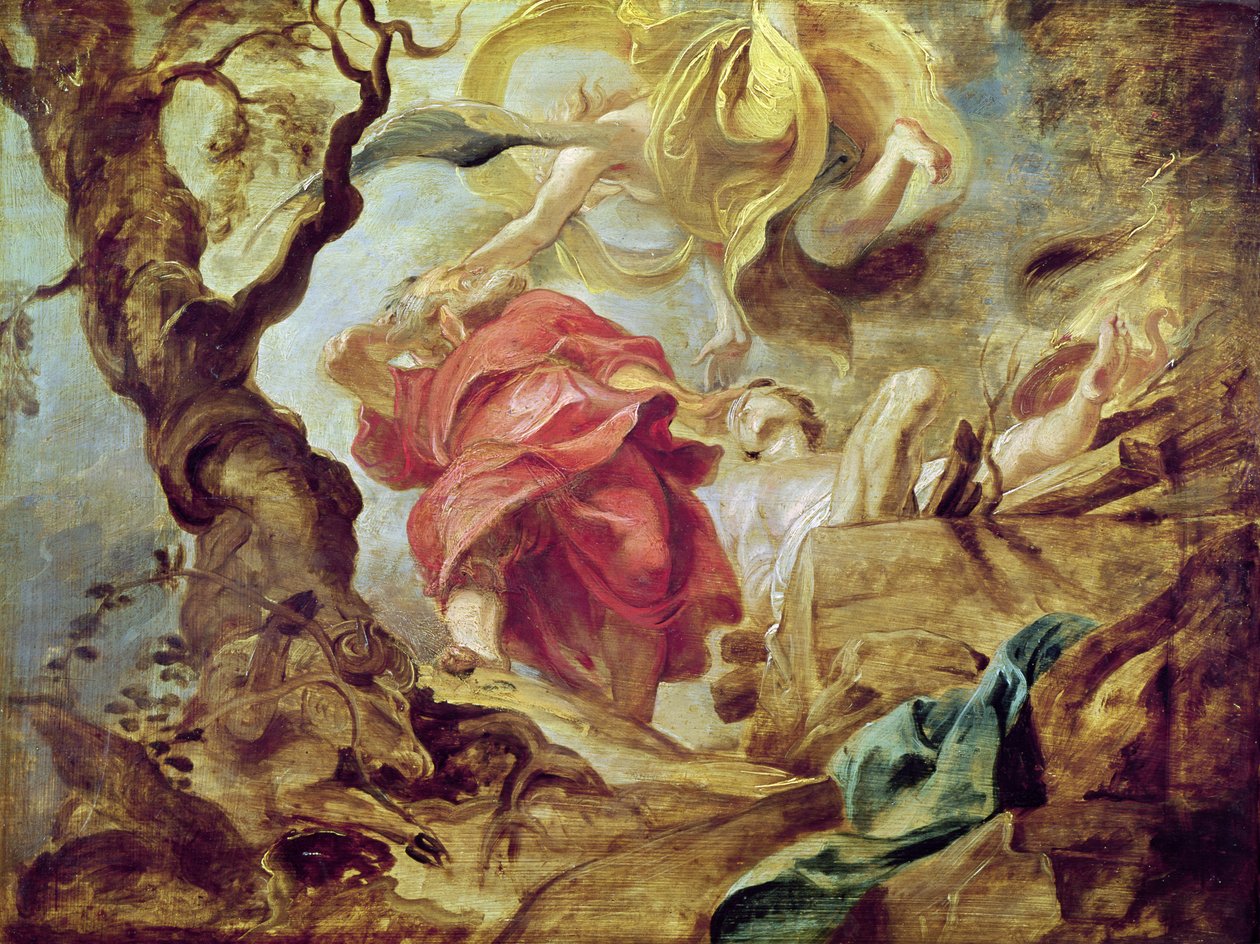 Het offer van Isaac, schets voor een deel van het plafond in de Jezuïetenkerk, Antwerpen, 1620-21 door Peter Paul Rubens