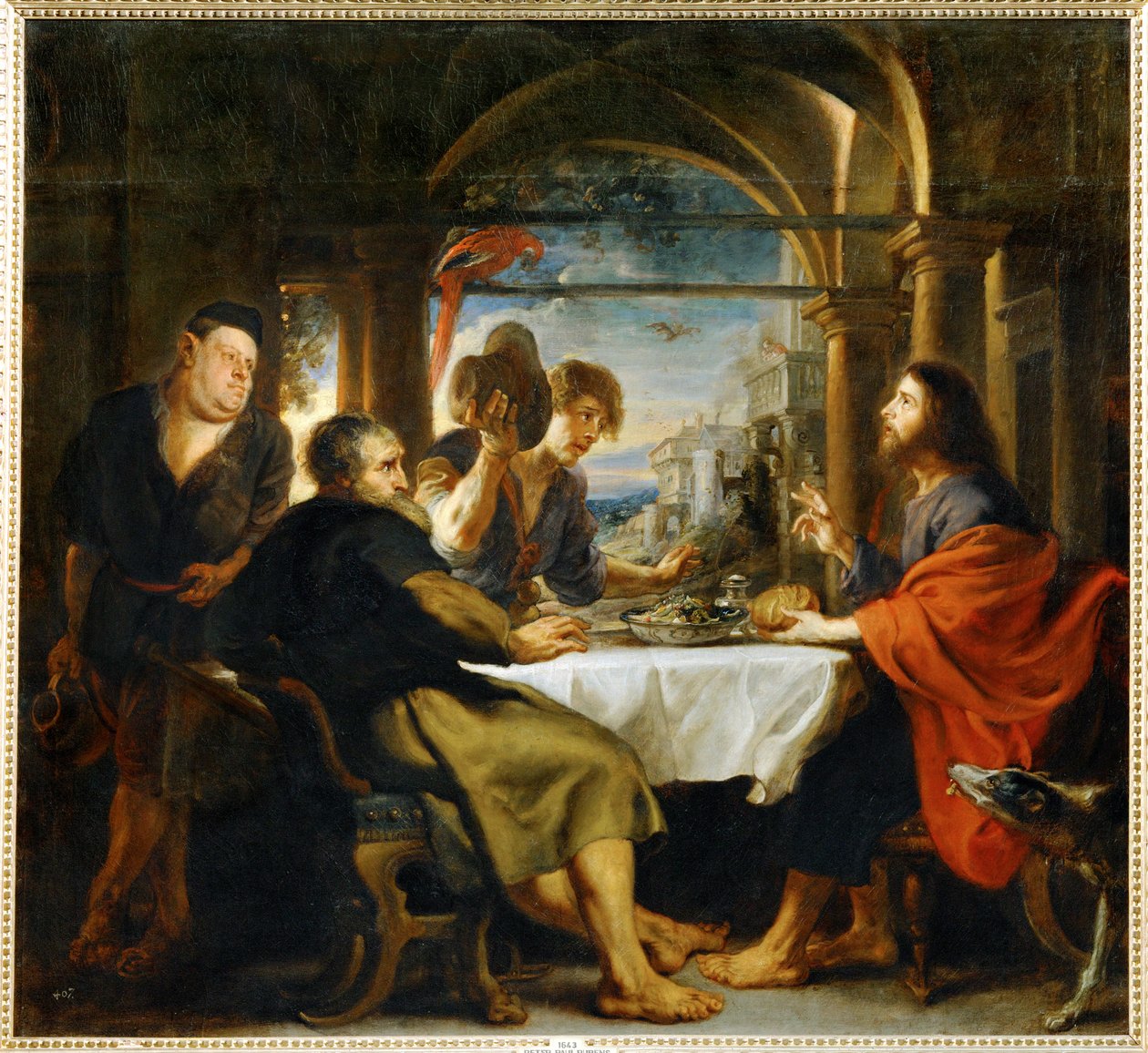 De Emmaüsdiner (schilderij op doek) door Peter Paul Rubens
