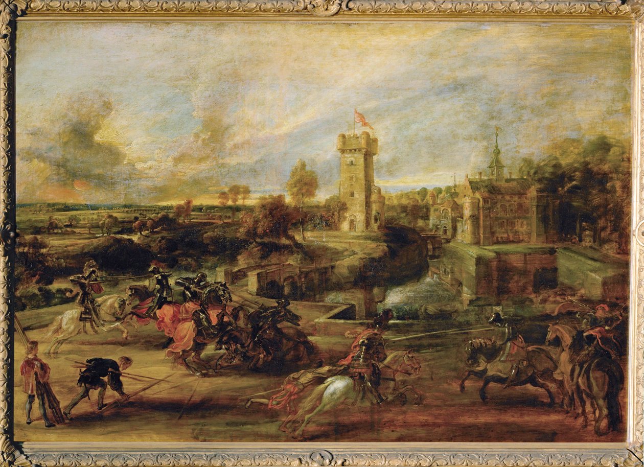Toernooi bij de slotgracht van het Steen (schilderij op hout) door Peter Paul Rubens