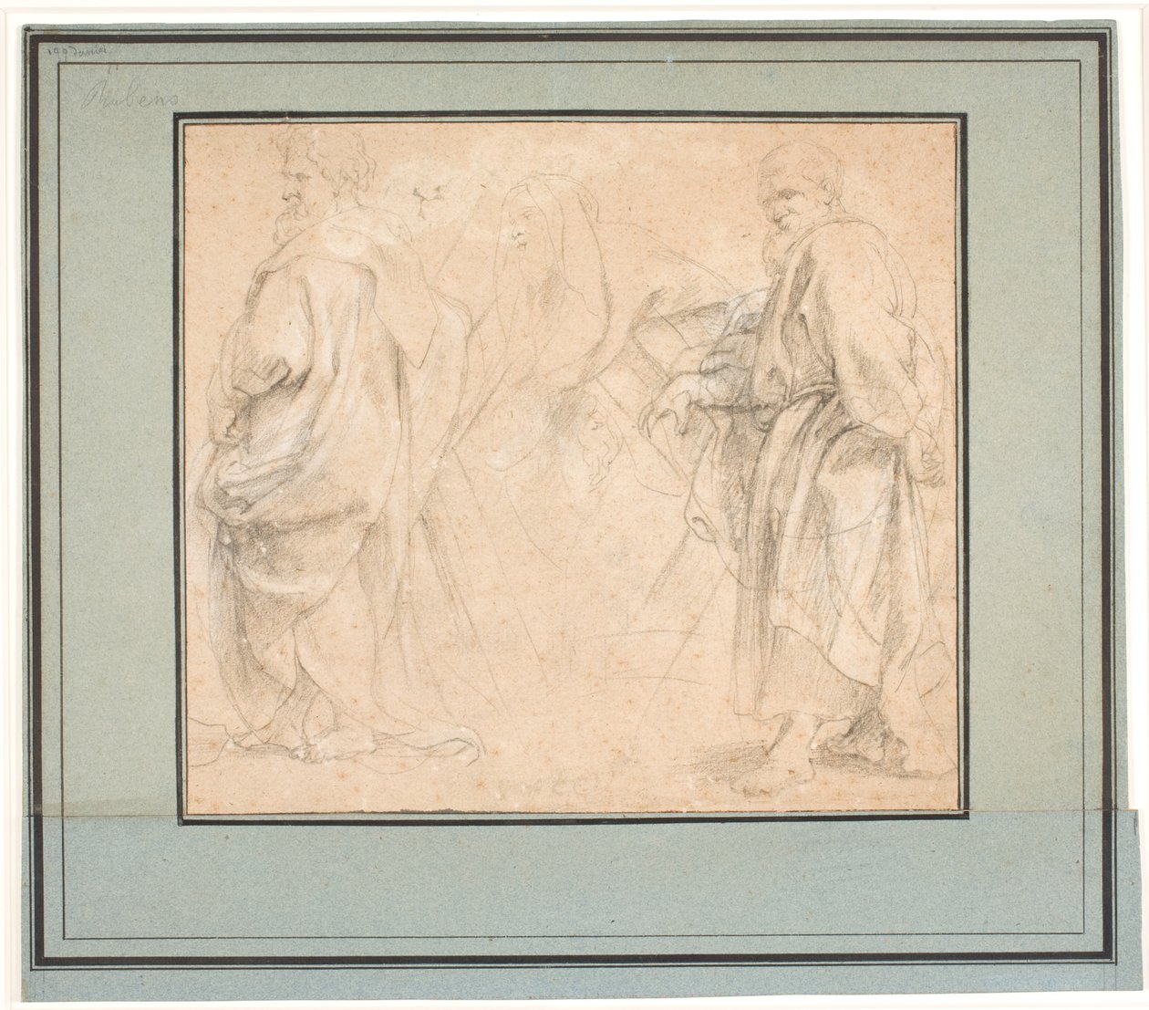 Twee studies voor St. Andreas en een studie voor een oude priester (Melchizedek?) door Peter Paul Rubens