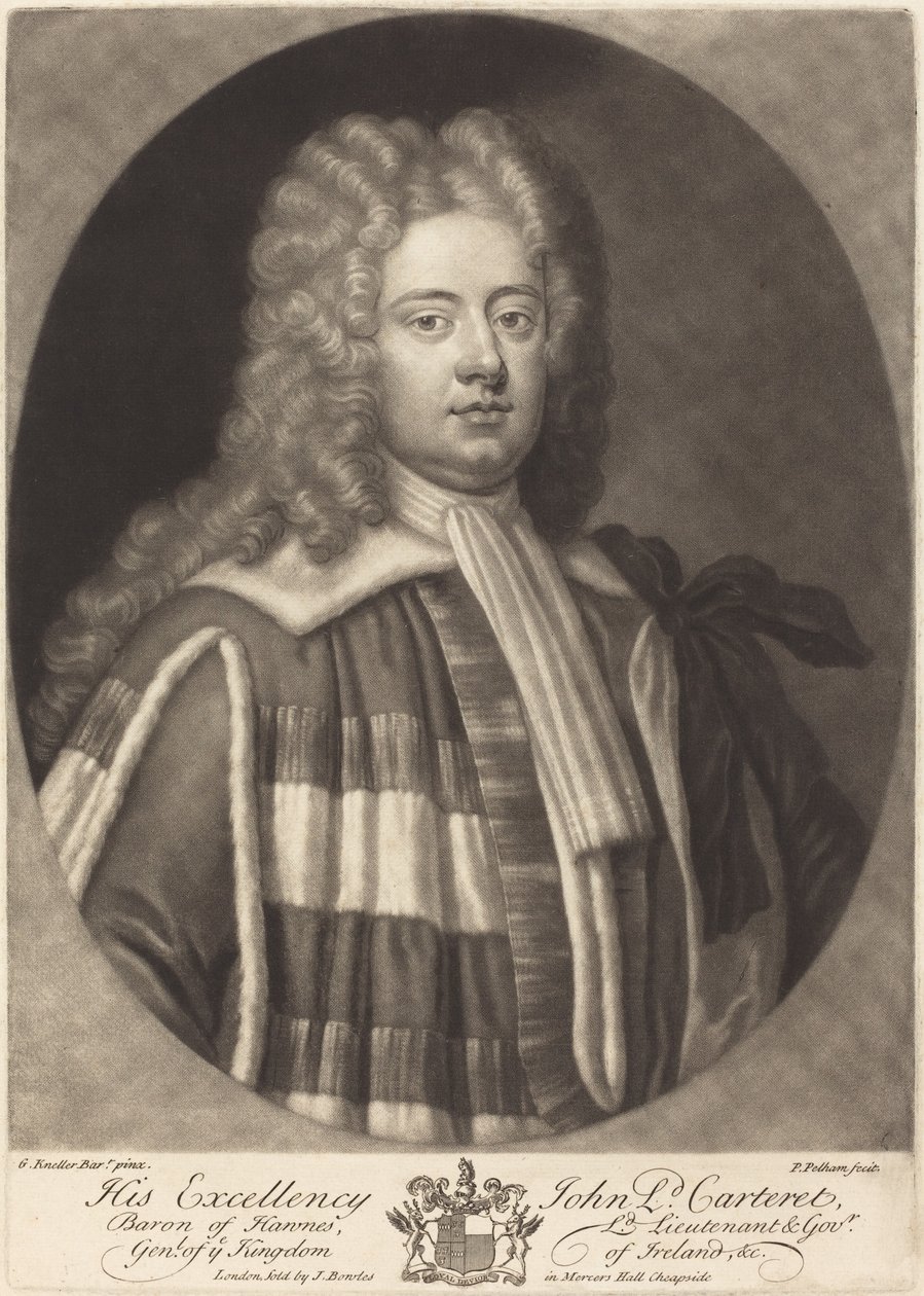 John, Lord Carteret door Peter Pelham after Sir Godfrey Kneller