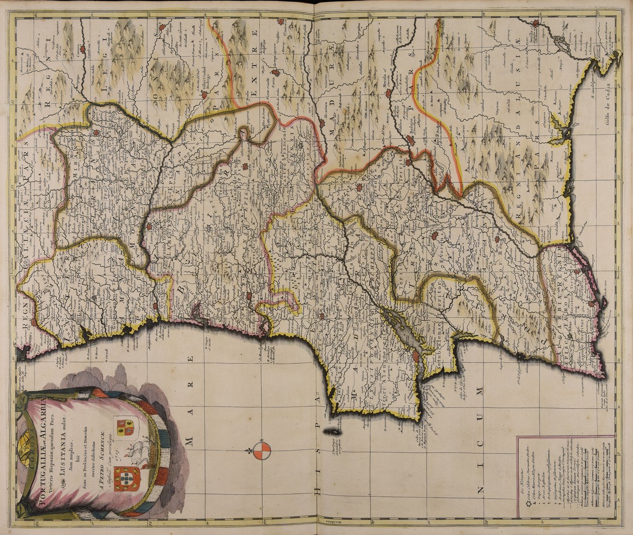 Corona Portugalliae et Algarbiae veteris Hispaniae quondam pars quae Lusitania audiit jam amplior hic suas in provincias et dioeceses noviter distributas door Peter Schenk the Elder