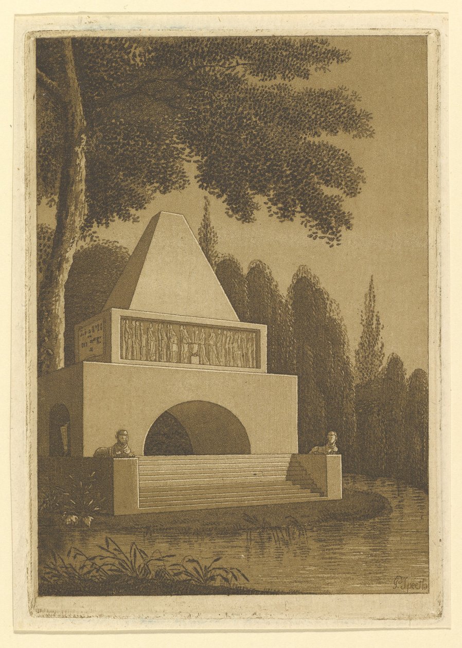 Tempelmonument in een park aan een meer door Peter Speeth