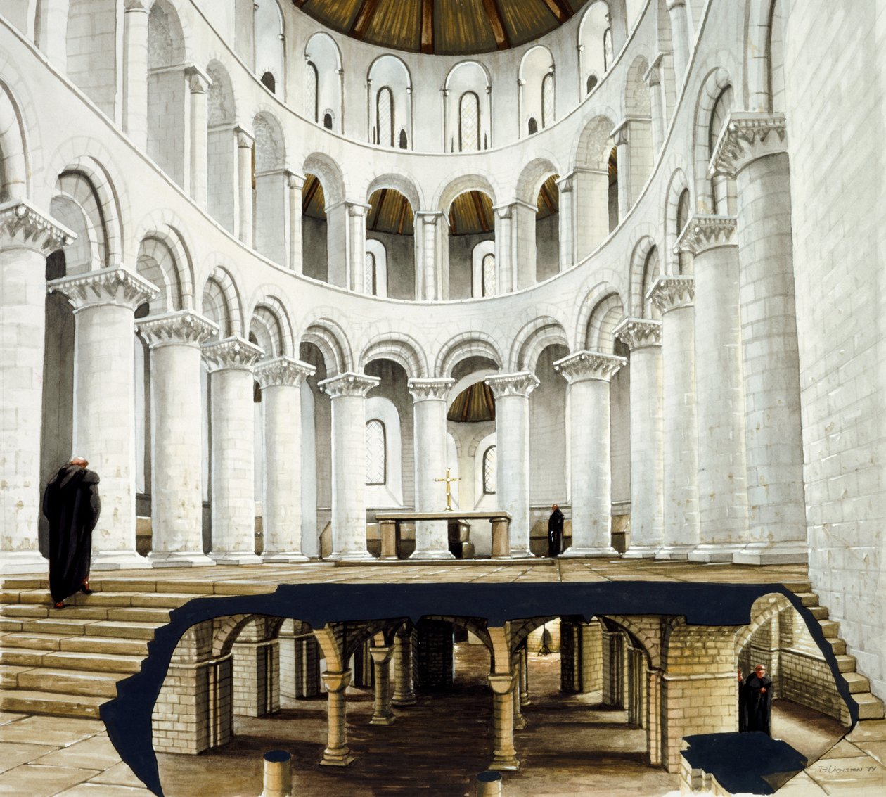Het priesterkoor en de crypte in de abdij van St. Augustinus, 12e eeuw, ca. 1990-2010 door Peter Urmston