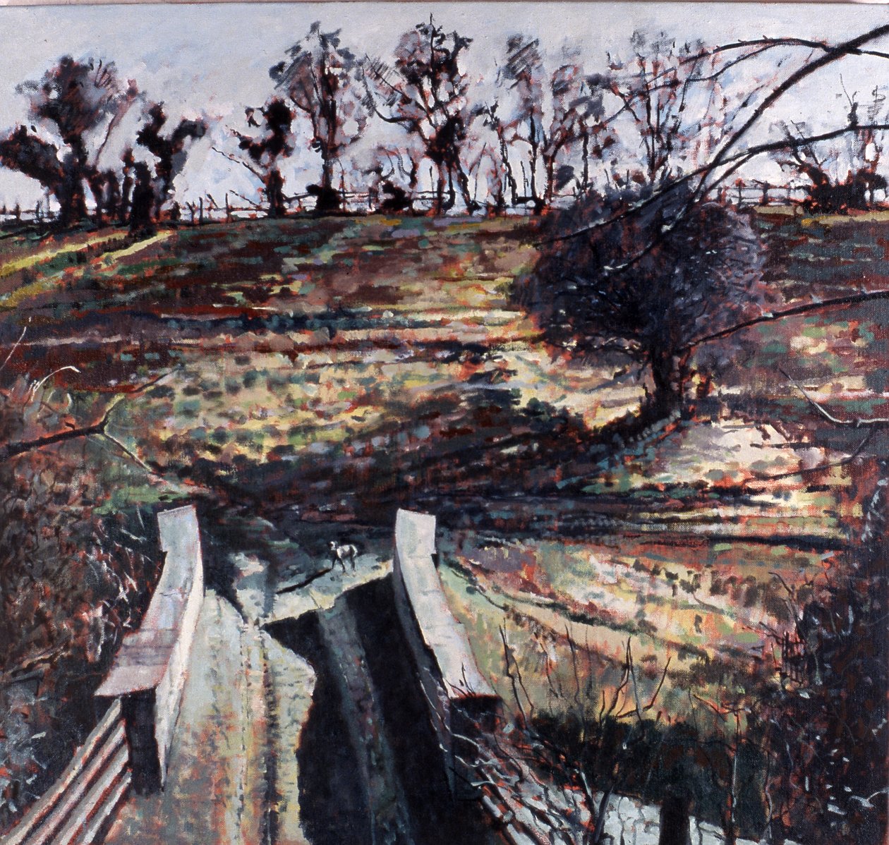 Brug en hond, 2000 (olieverf op doek) door Peter Wilson