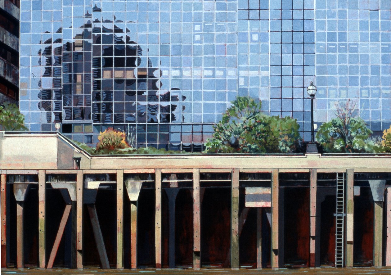 Bij Londen Bridge, 2006 (olieverf op doek) door Peter Wilson