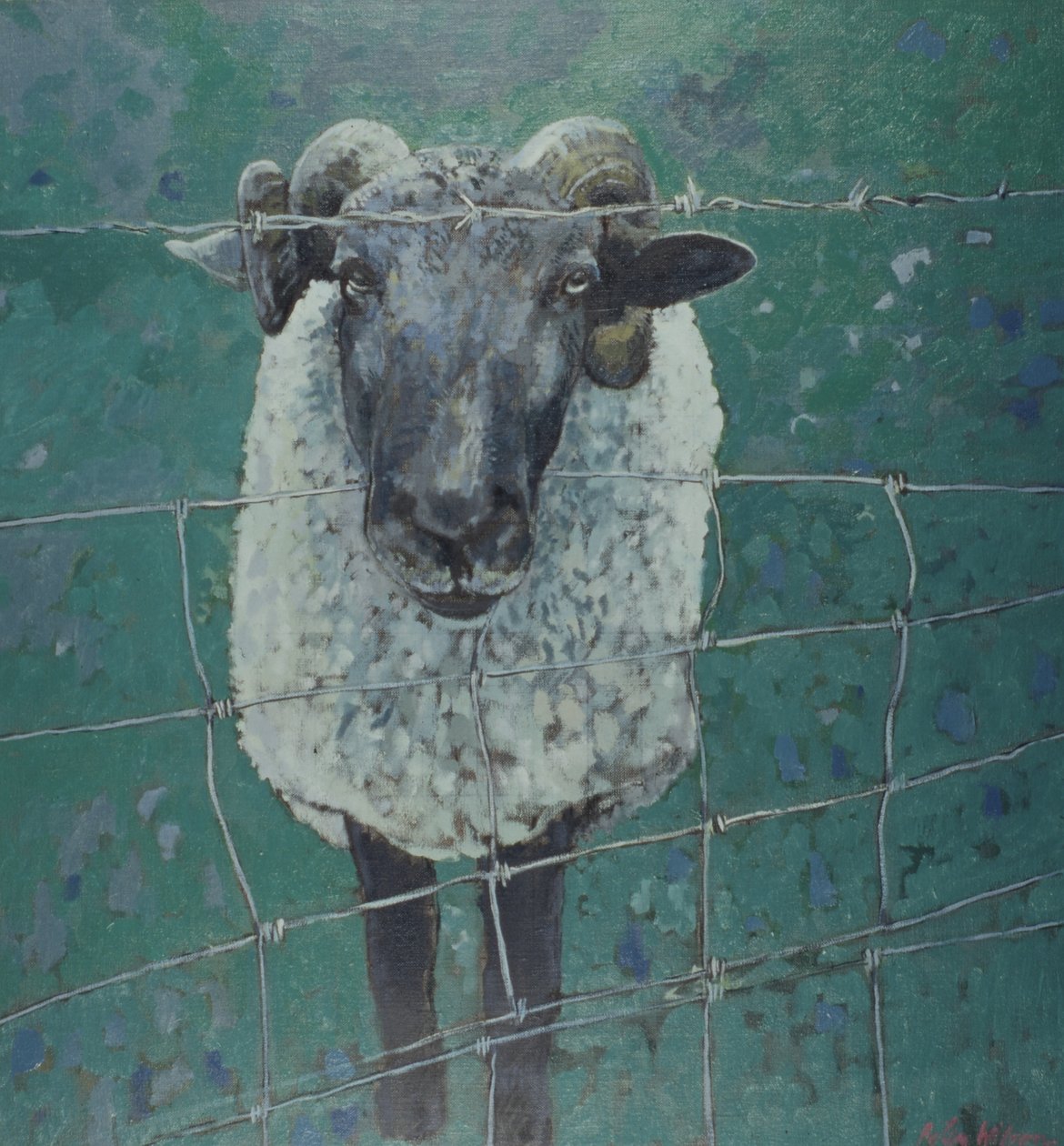 Wachtend schaap, 2000 (olieverf op doek) door Peter Wilson