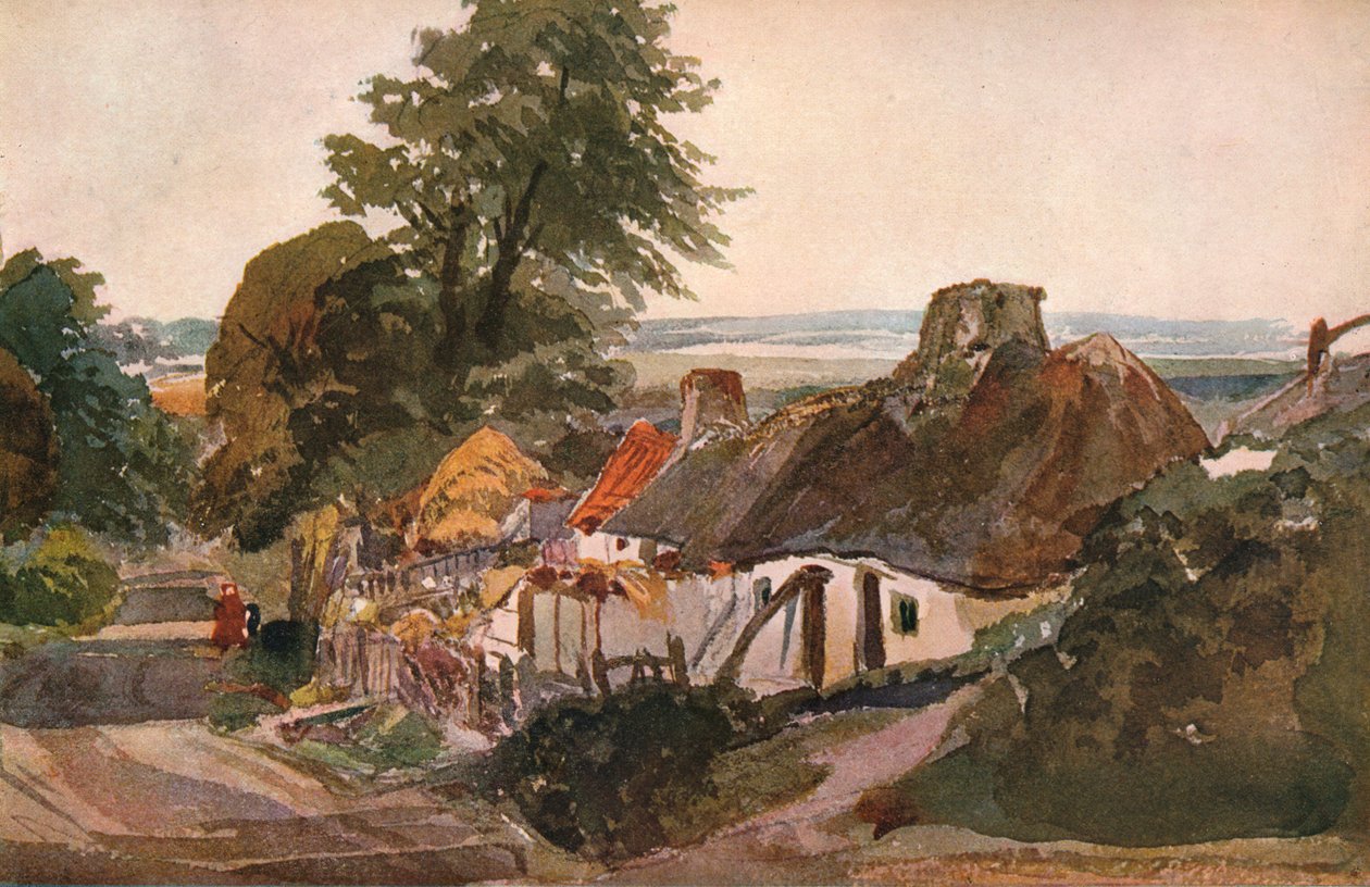 Een laan met huisjes, ca. 1820 door Peter de Wint