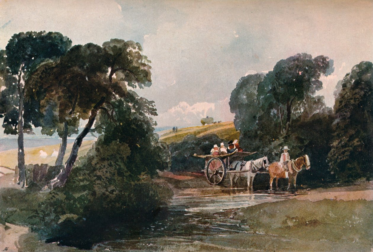 Hooiwagen die een Stroom Oversteekt, ca. 1824 door Peter de Wint