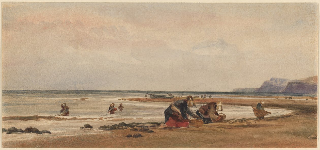 Zeewierverzamelaars aan de kust bij Redcar, Yorkshire door Peter de Wint