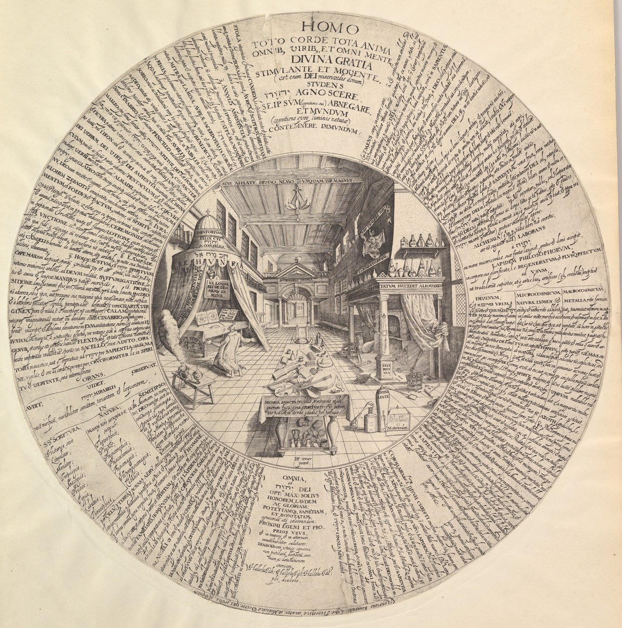 Het laboratorium van de alchemist uit Heinrich Khunrath, Amphiteatrum sapientiae aeternae door Peter van der Doort