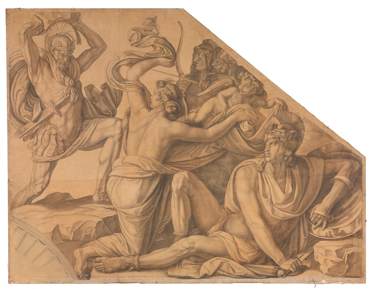 Aphrodite schützt Paris gegen Menelaos door Peter von Cornelius