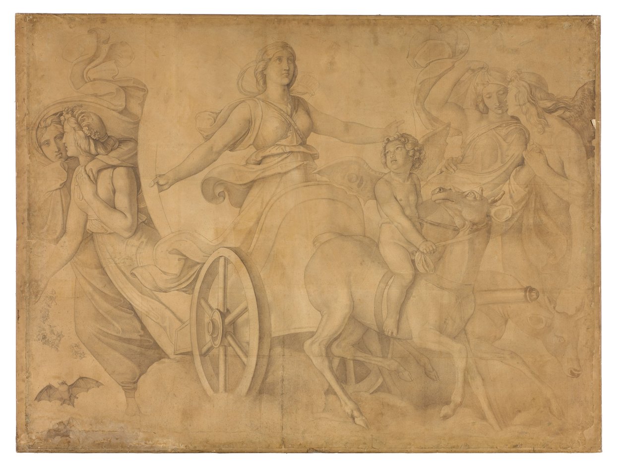 Der Abend (Der Wagen der Artemis). Karton zu den Deckenbildern der Münchner Glyptothek door Peter von Cornelius