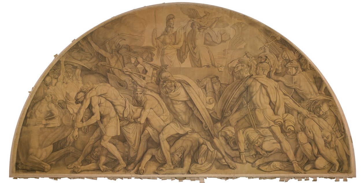 Der Kampf um den Leichnam des Patroklos, Bogenfeld. Karton zu den Deckenbildern der Münchner Glyptothek door Peter von Cornelius