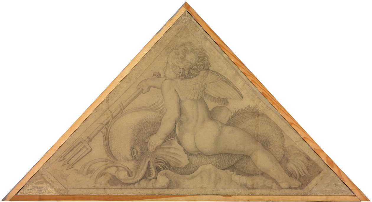 Eros mit dem Delphin (Element des Wassers). Karton zu den Deckenbildern der Münchner Glyptothek door Peter von Cornelius