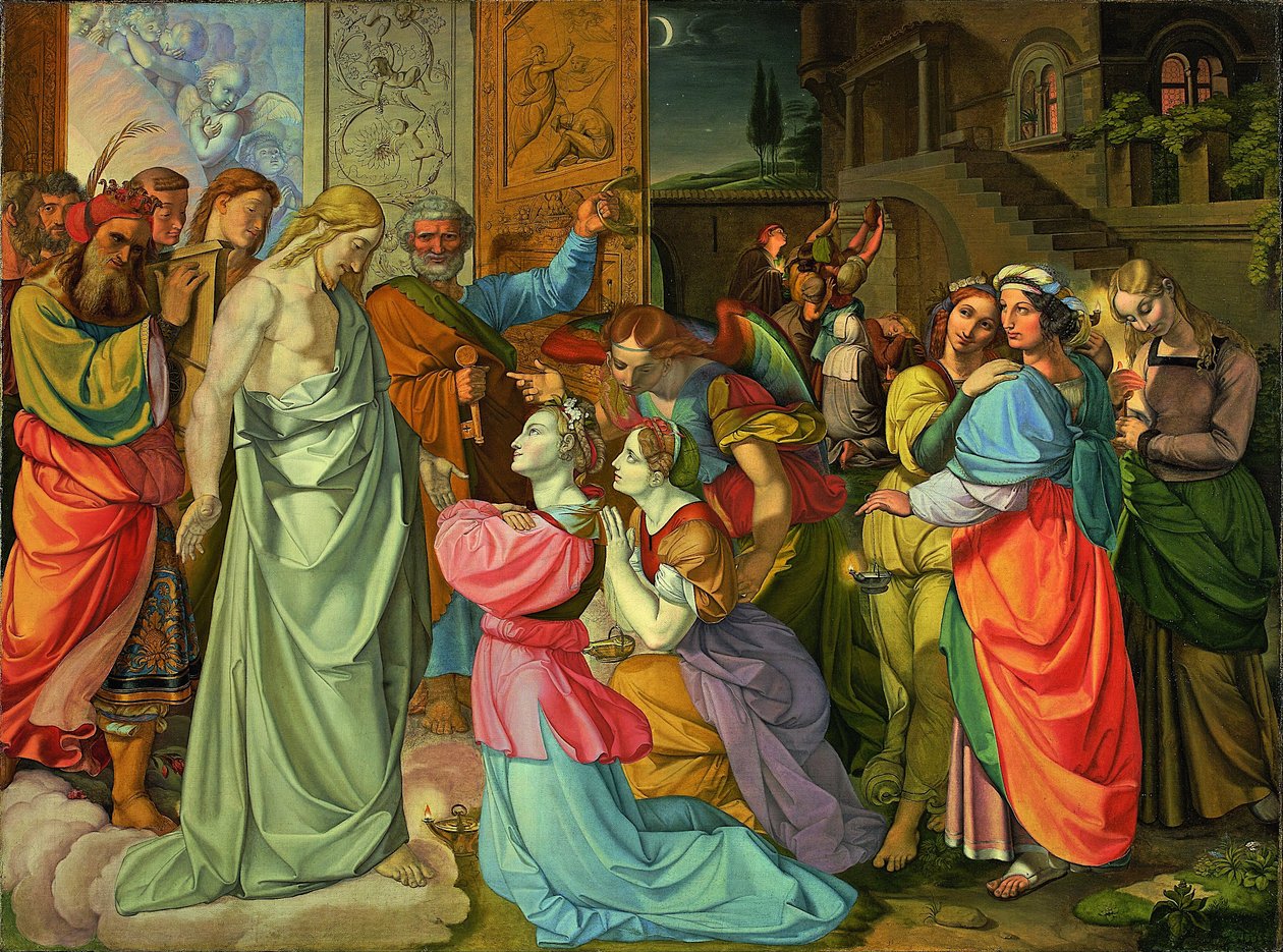 De gelijkenis van wijze en dwaze maagden (onvoltooid) door Peter von Cornelius
